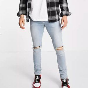 ASOS DESIGN skinny jeans in tinted light wash with knee rips - 30x32